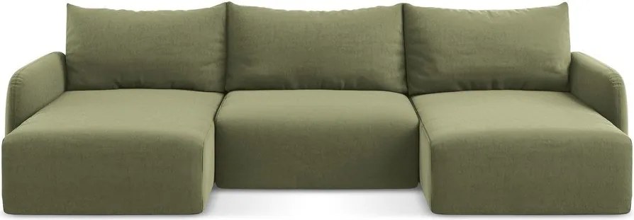 Zielony aksamitny rozkładany narożnik ze schowkiem (w kształcie litery U) Kalena – Makamii