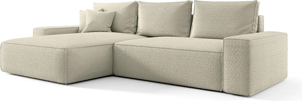 NAROŻNIK MONA z funkcją spania QUELLE 03 Beżowy Lewy Sofa w kształcie L z pojemnikiem na pościel, sofa rozkładana, sofa do salonu