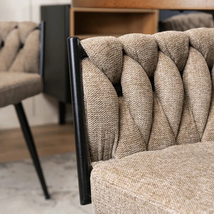 Krzesło Tapicerowane Plecione do Salonu EMPOLI Beżowe Nowoczesne Loft