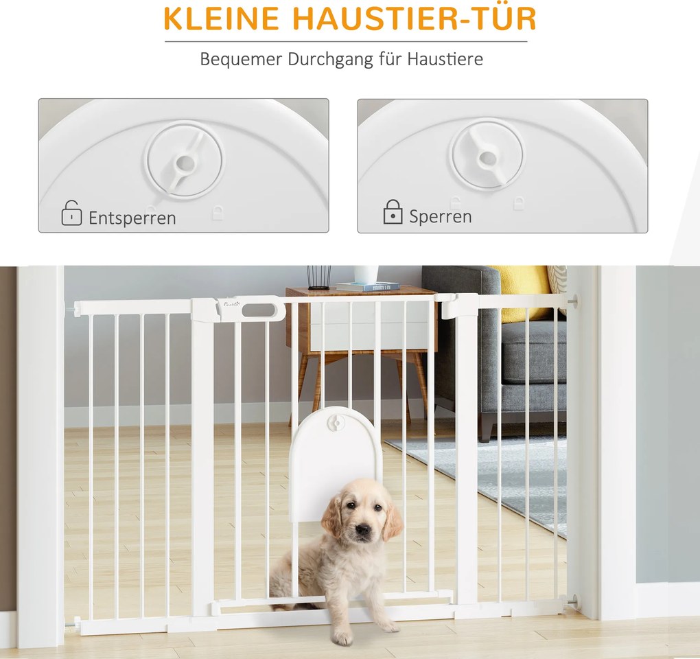 PawHut Barierka Ochronna na Schody dla Psów Metalowa z Zaciskami ABS Bezpieczna dla Zwierząt Biała 75-131x76cm | Aosom PL