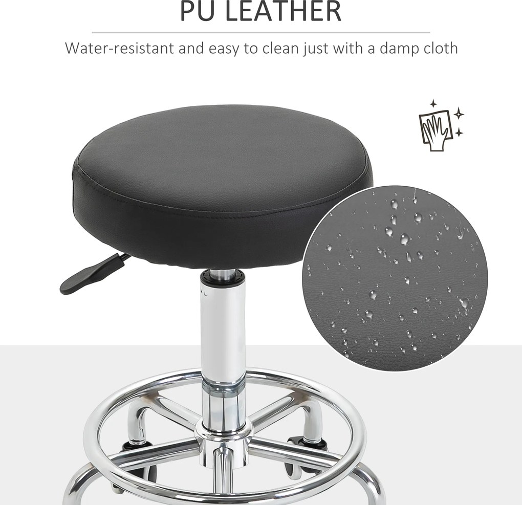 Vinsetto Taboret salonowy, regulowany, sztuczna skóra, do 110 kg, Ø42x50-64H cm, Czarny