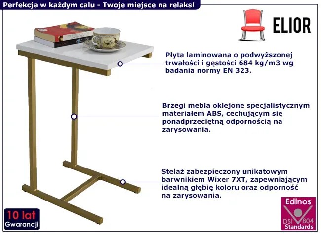 Stolik Pomocniczy W Stylu Glamour Złoty + Biały Apolla