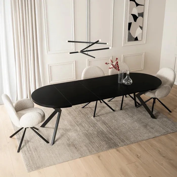 Stół Okrągły Rozkładany LUKAS 100-250 cm Czarny Nowoczesny Loft