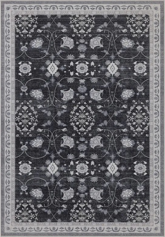 Dywan vintage INKA Floral z Efektem Postarzenia Czarno-Szary 200 cm x 290 cm