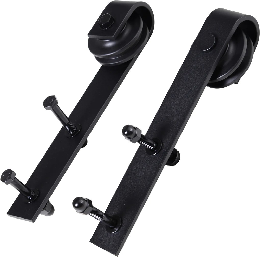 HOMCOM Zestaw szyn gleitowych do drzwi przesuwnych, do 90 kg, stal węglowa, 200 cm, czarny, w zestawie narzędzia
