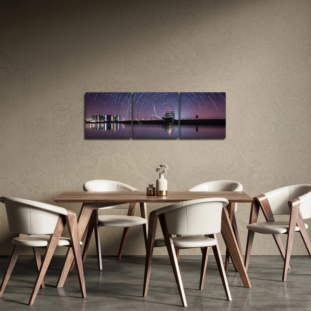 Obraz nocnego nieba z gwiazdami (z zegarem) (90x30 cm)
