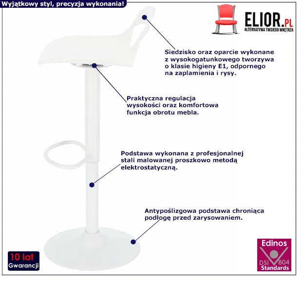 Biały designerski hoker w nowoczesnym stylu - Orla 2X