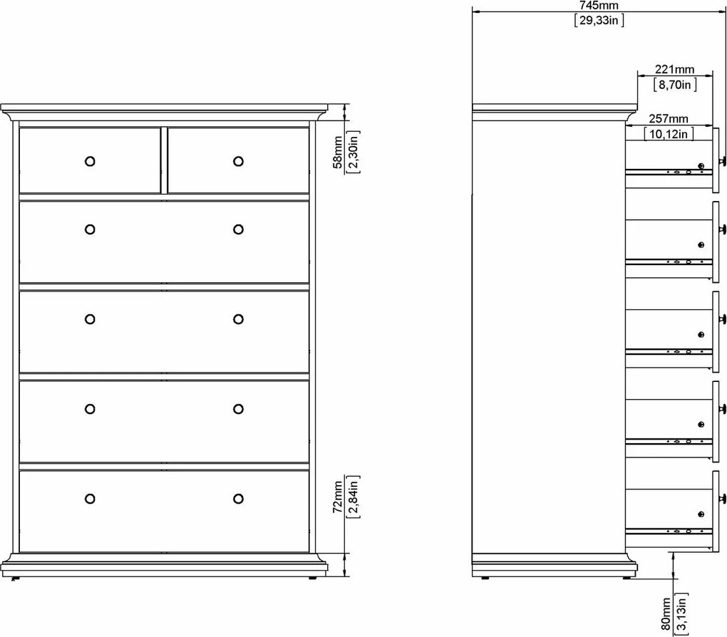 Wysoka komoda Paris 4+2 kolor szary