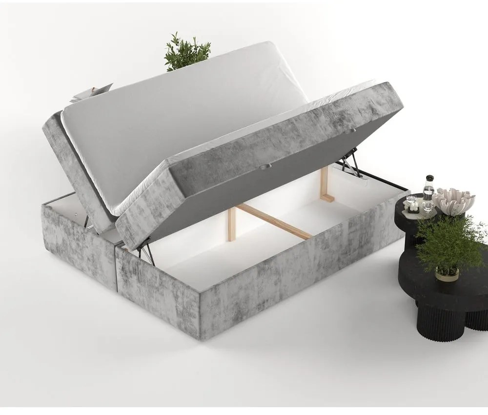 Szare łóżko boxspring ze schowkiem 200x200 cm Yoko – Maison de Rêve
