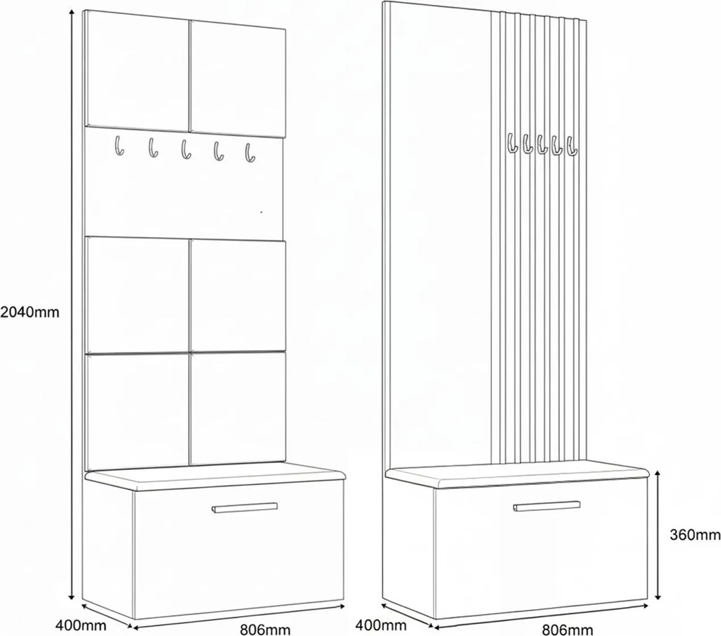 Masseno Garderoba MODULO 161,2/204/40 cm do Przedpokoju Nowoczesna Dąb Artisan
