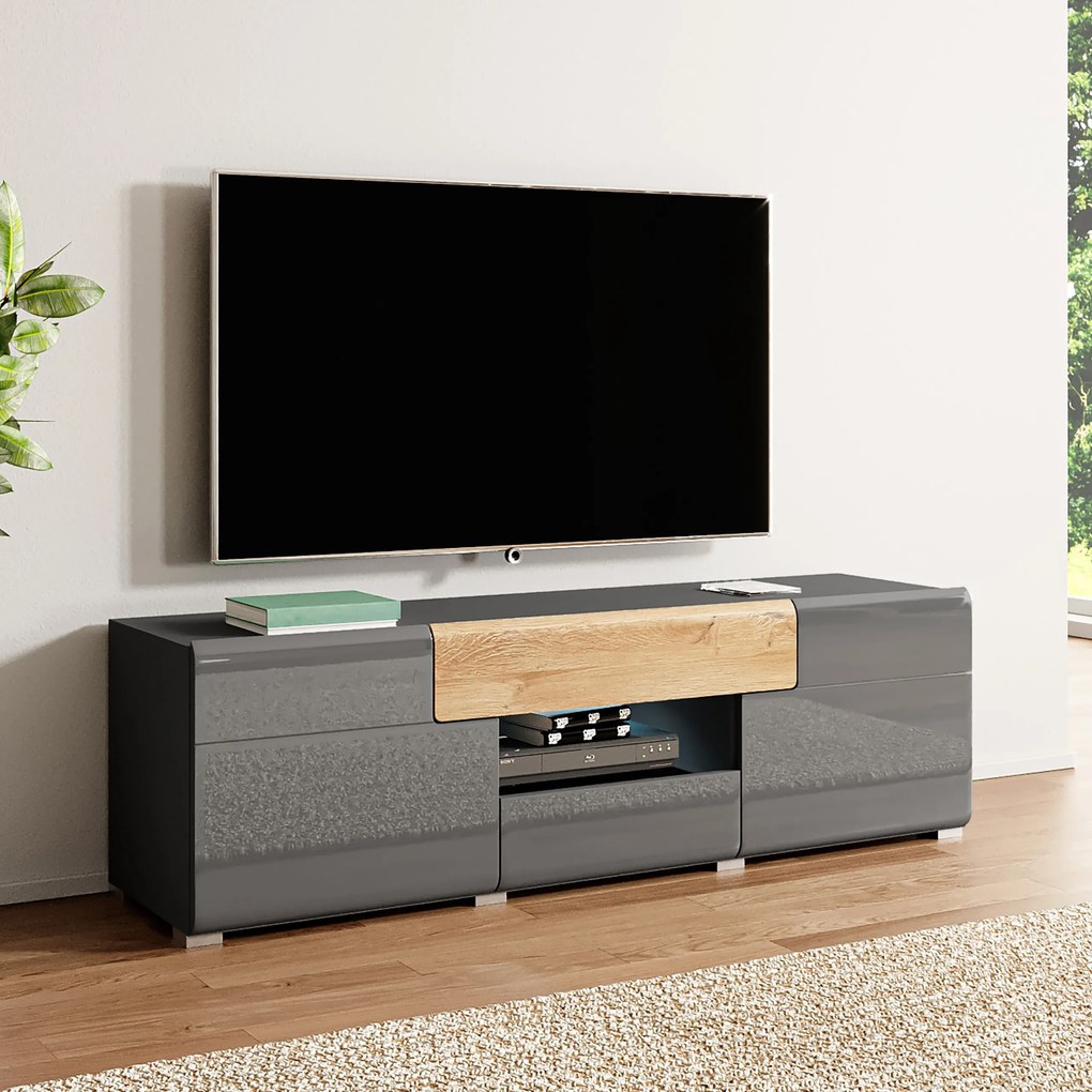 Szafka RTV stojąca IBIZA 159 cm do Salonu pod Telewizor 2 Szuflady - Antracyt