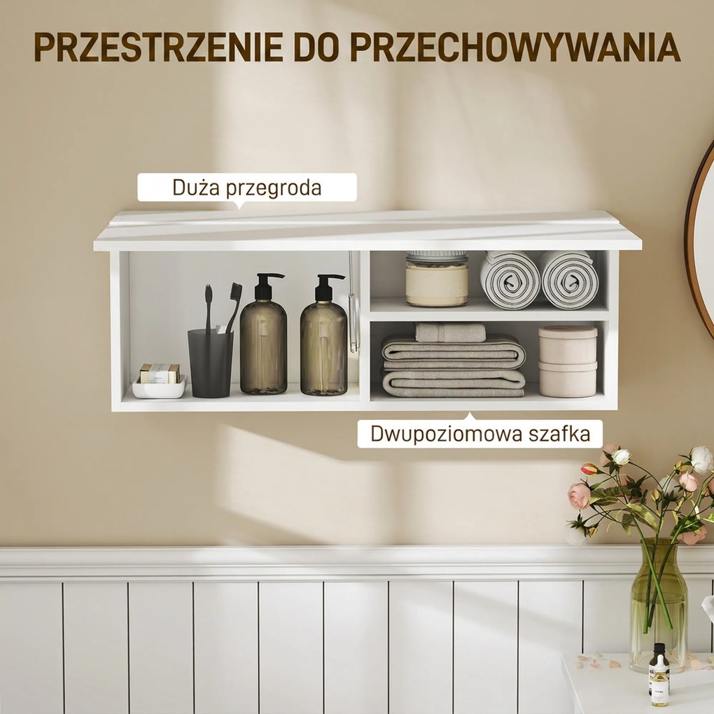 HOMCOM Szafka łazienkowa wisząca z unoszonymi drzwiami, siłownik gazowy, półka 80 x 25 x 30 cm biały