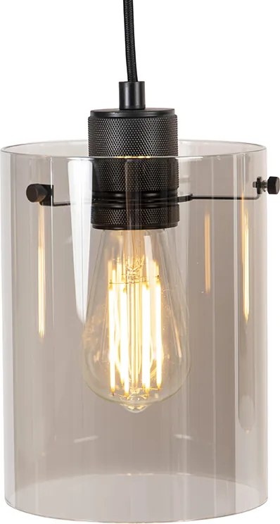 Inteligentna lampa wisząca czarna z przydymionym szkłem, w tym 4 WiFi ST64 - Dome