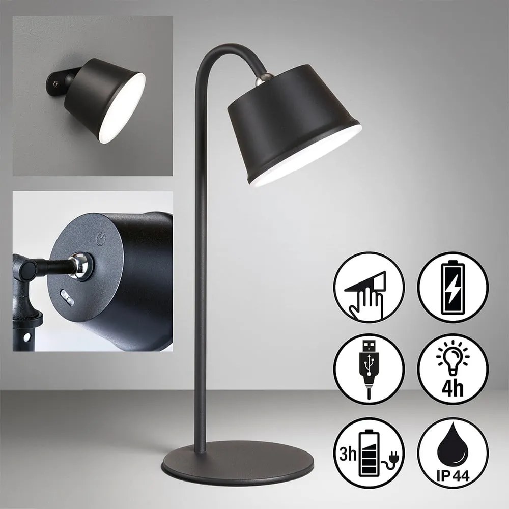 Czarna lampa stołowa LED z metalowym kloszem (wysokość 34 cm) Voet – Fischer &amp; Honsel