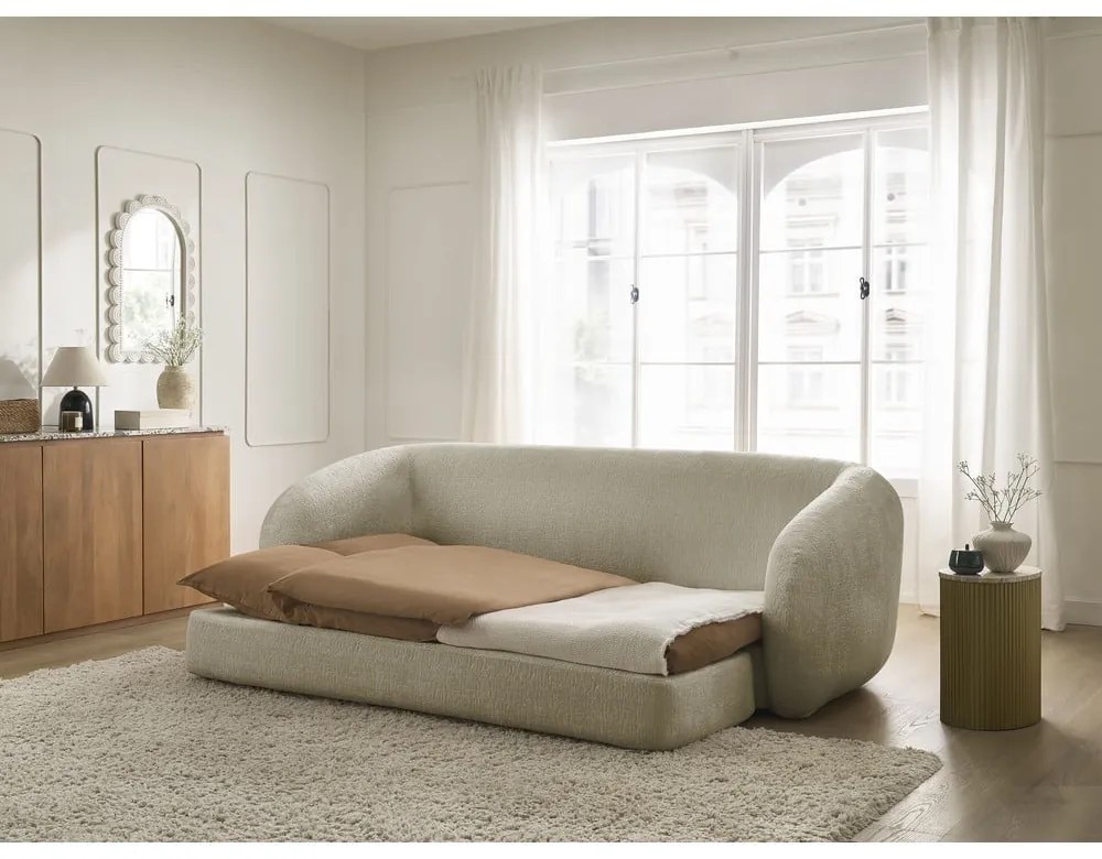 Jasnobrązowa rozkładana sofa z tkaniny szenilowej 228 cm Neyo – Bobochic Paris