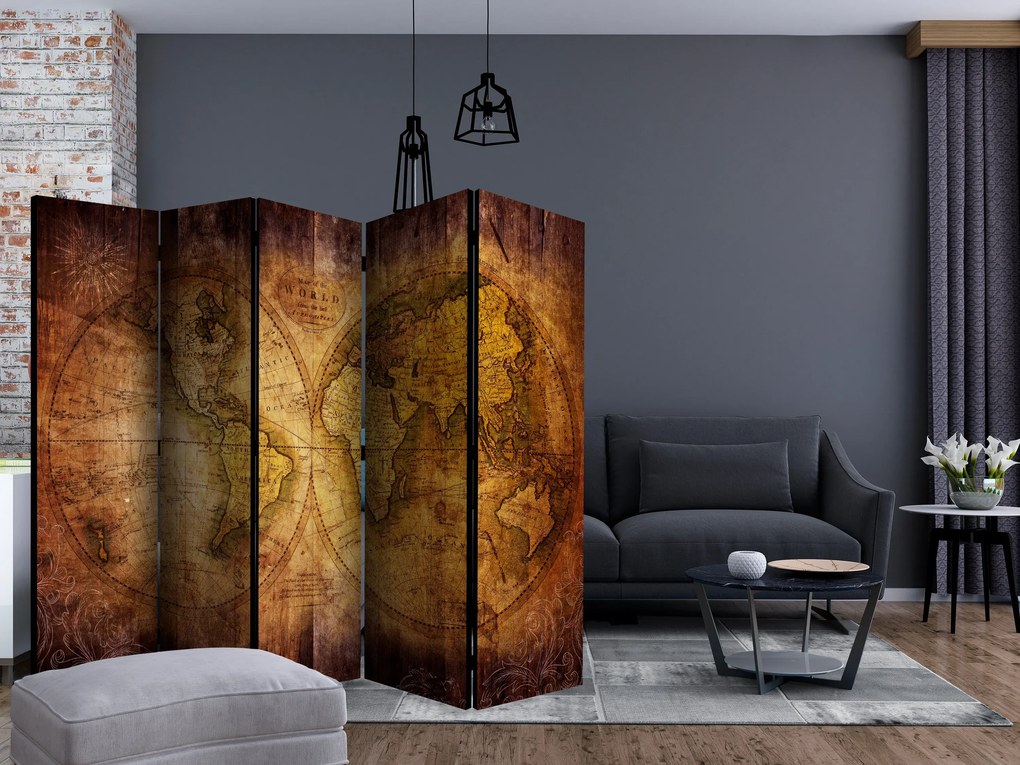 Parawan akustyczny Mapy 225x172 cm 5-częściowy brązowy ARTGEIST B