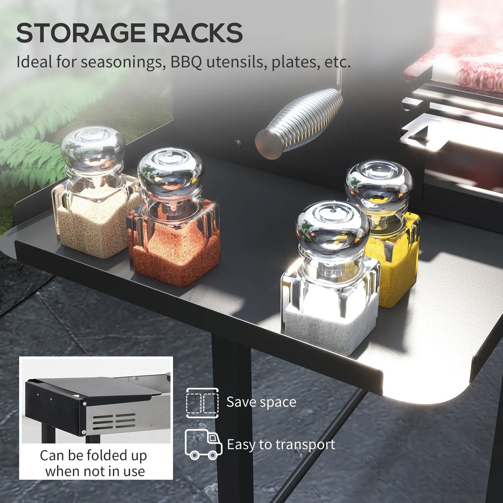 Outsunny Holzkohlegrill Grill BBQ-Grill, regulowany ruszt, 1 rożen, 118 x 32 x 90 cm, Czarny + Srebrny