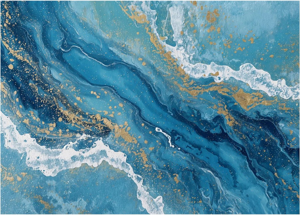 Obraz - Jasnoniebieski marmur ze złotem II. (70x50 cm)