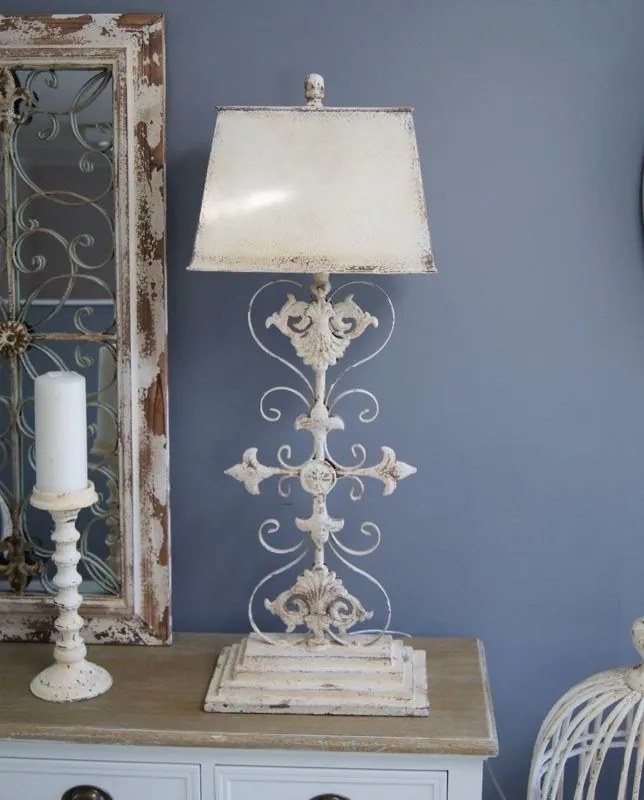 Lampa stołowa Deko Trends 'Antique Cross' 95 cm kremowa metalowa z abażurem 36x20x24 cm
