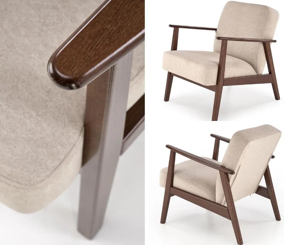 Fotel do salonu z drewnianymi podłokietnikami Milano 1S Halmar