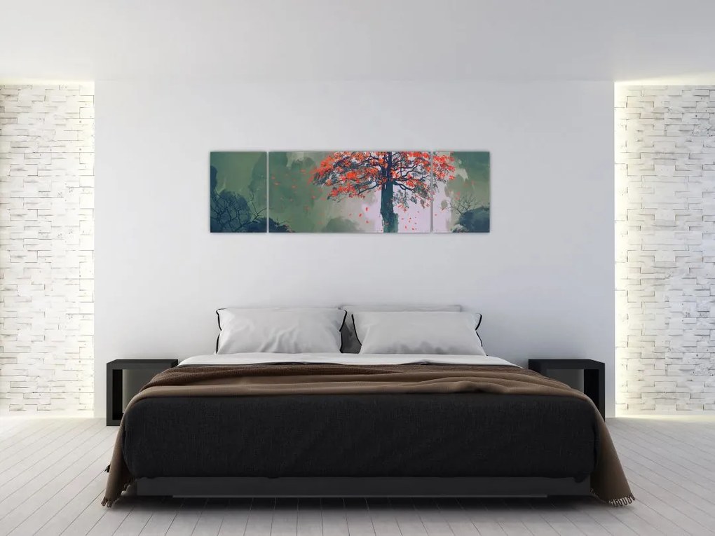 Obraz samotnego czerwonego drzewa (170x50 cm)