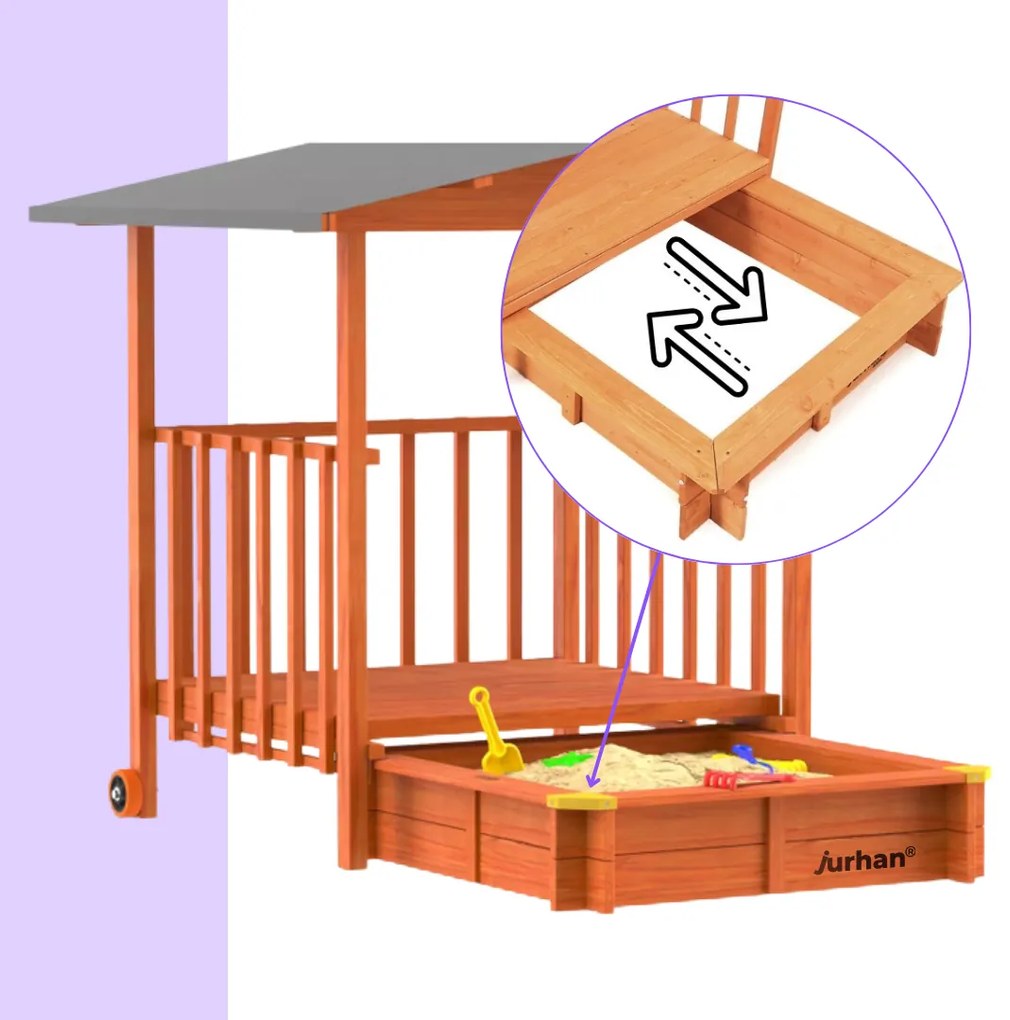 Piaskownica z werandą SUNNY, 130x130x143cm, brązowa/szara Jurhan