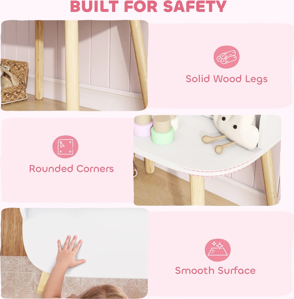 AIYAPLAY Dziecięcy Stolik do Makijażu Zestaw z Taboretem Lustrem Szufladami Drążkami na Ubrania dla 3-8 Lat 56 x 38 x 87,8 cm Biały | Aosom PL