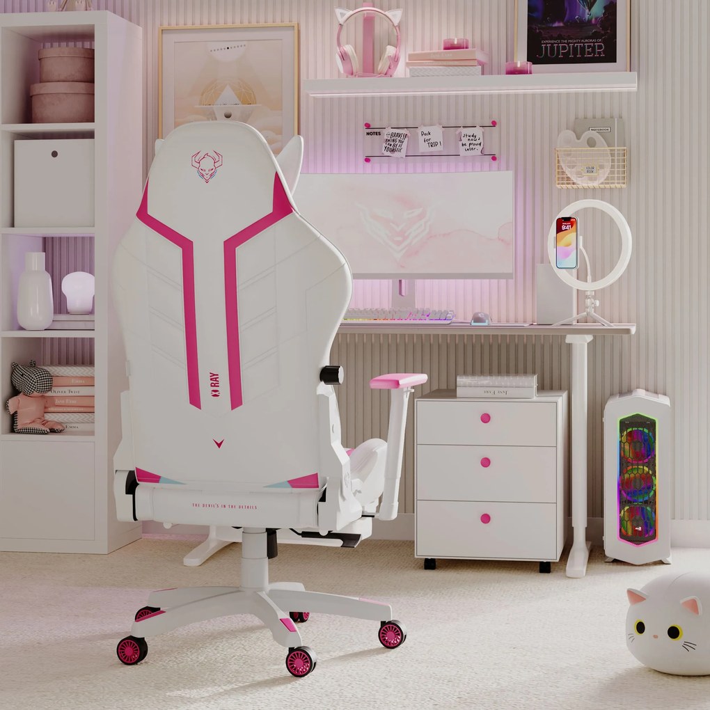 Fotel gamingowy Diablo X-Ray 2.0 Normal Size, biało-różowy