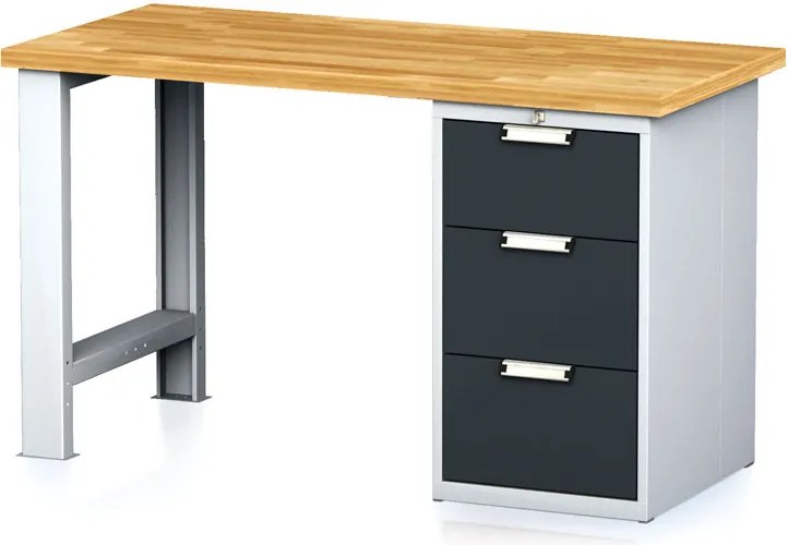 Stół warsztatowy MECHANIC, 1500x685x880 mm, 1x szufladowy kontener, 3 szuflady, grafitowy