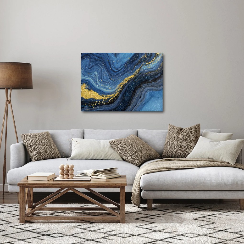 Obraz - Niebiesko-złota abstrakcja (70x50 cm)
