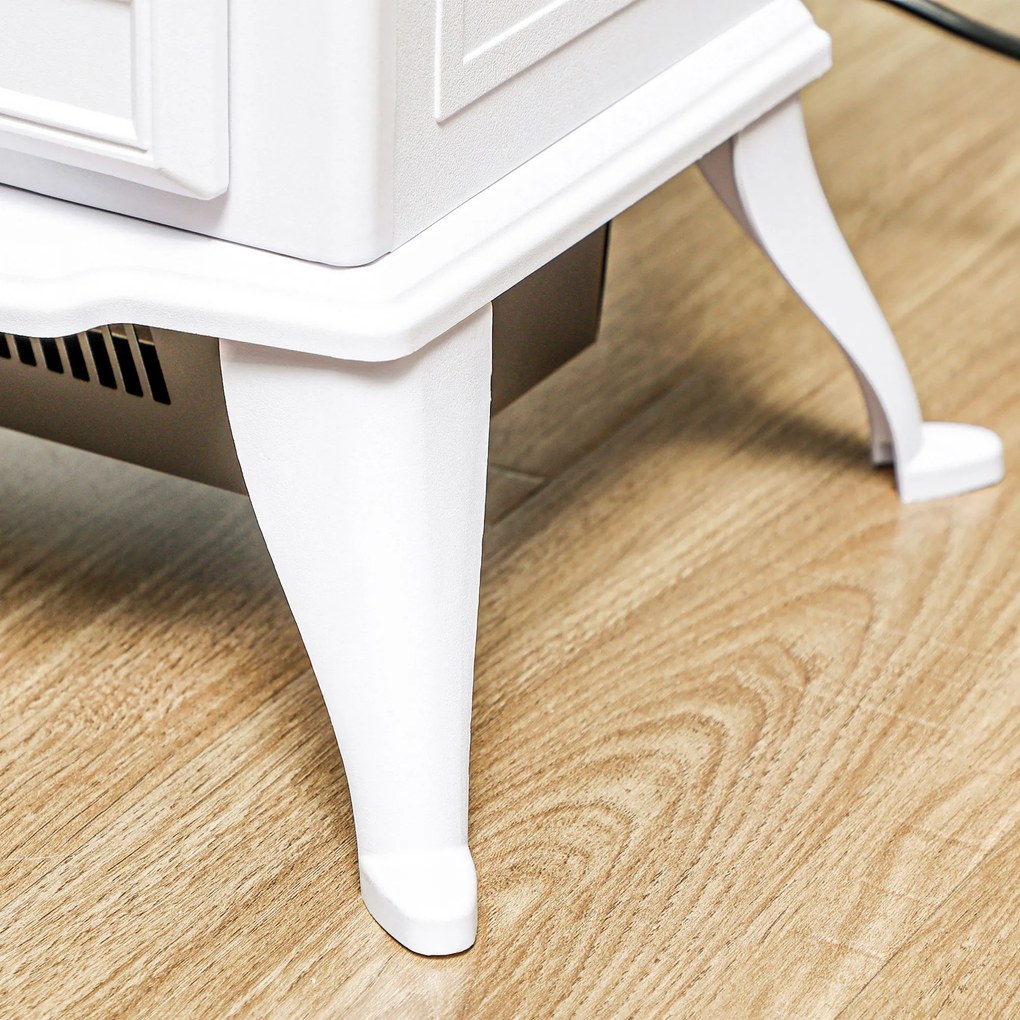 HOMCOM Elektryczny piec-kominek 1000/2000 W, dekoracyjny kominek z efektem płomienia LED, biały | Aosom PL