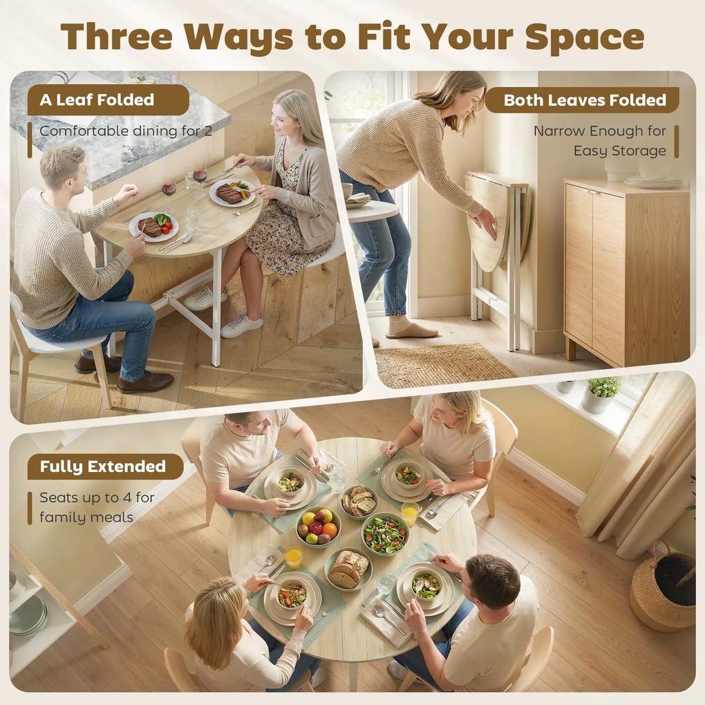 HOMCOM Składany stół do jadalni, okrągły stół o średnicy 80 cm z ramą stalową, miejsce dla 2-4 osób, wygląd naturalnego drewna | Aosom PL