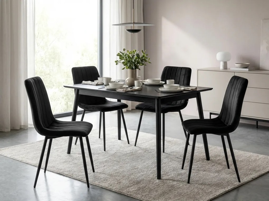 Czarne aksamitne krzesło LAVA ONYX z czarnymi nogami