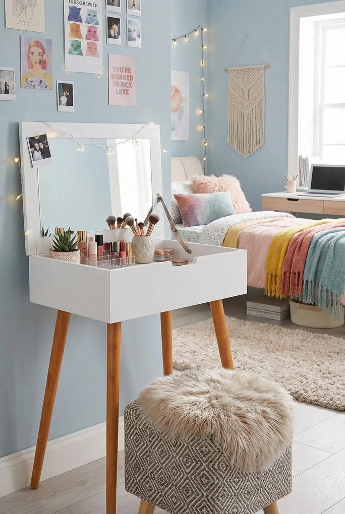 Toaletka w stylu skandynawskim z chowanym lustrem A5-C48