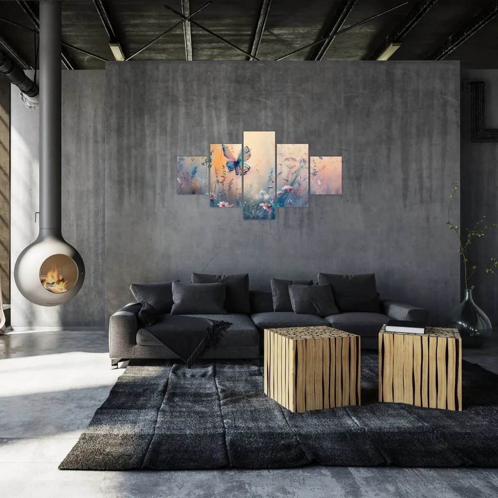 Obraz - Łąka z motylem II (125x70 cm)