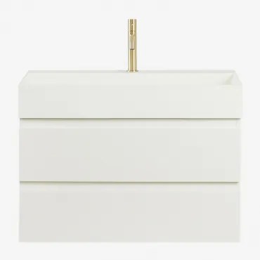 Zestaw Wiszących Mebli Łazienkowych Z Drewna I Forniru Jesionowego Zintegrowany Z Umywalką Ona Biała & - Sklum