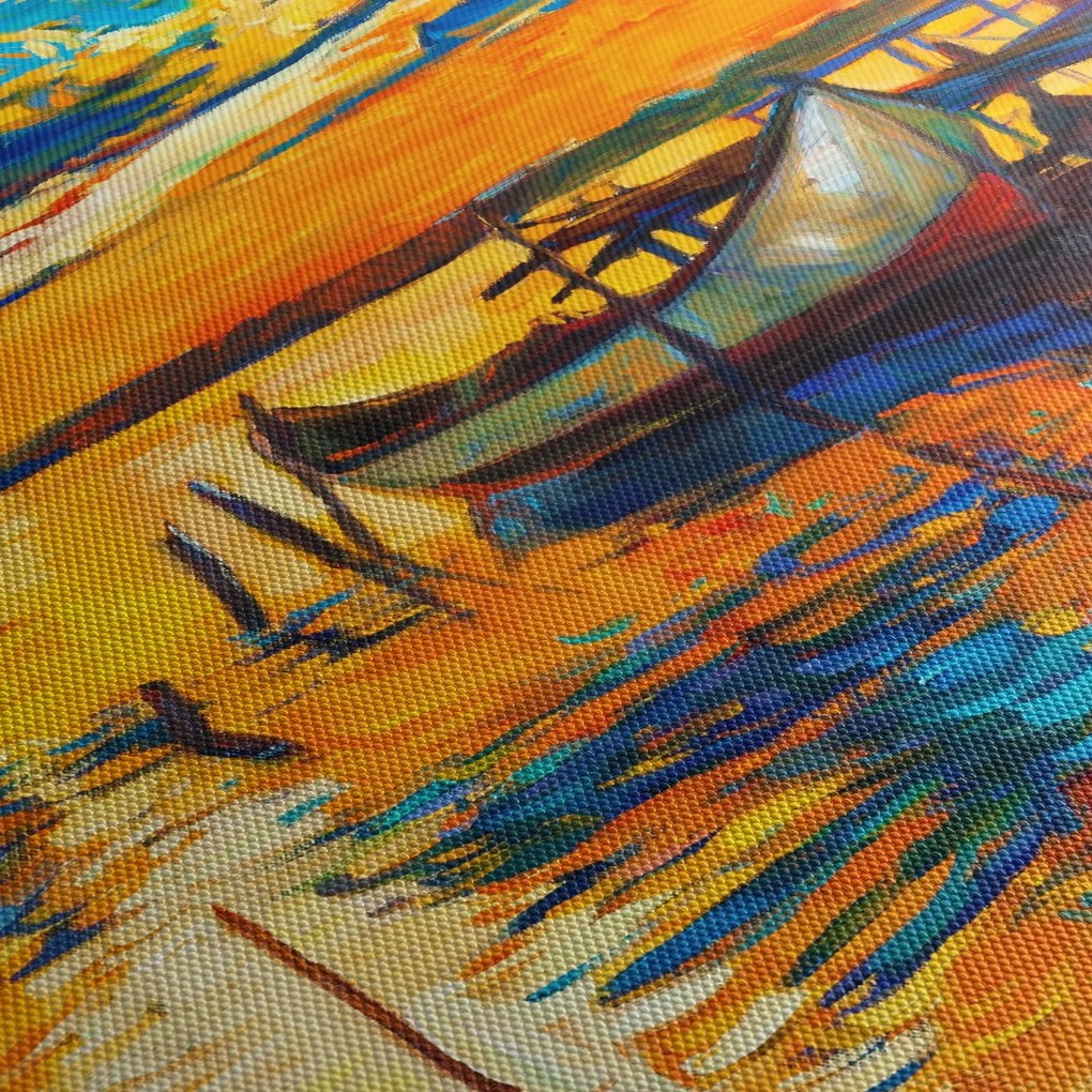 Obraz - Łódź o zachodzie słońca (170x50 cm)