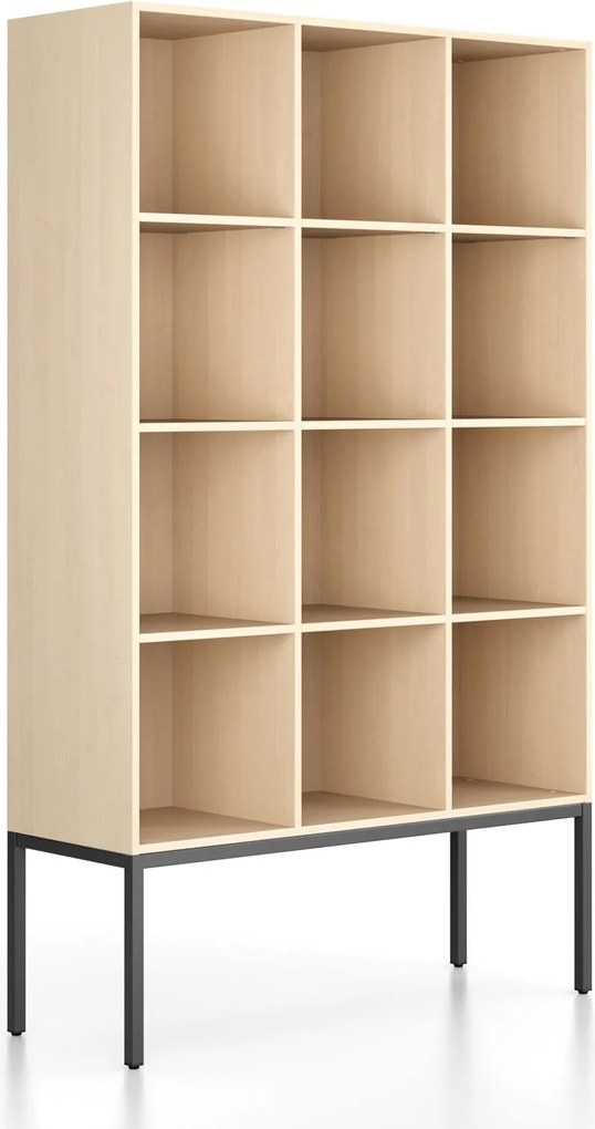 Regał FRAME, z czarną podstawą, 1299 x 450 x 2185 mm, brzoza