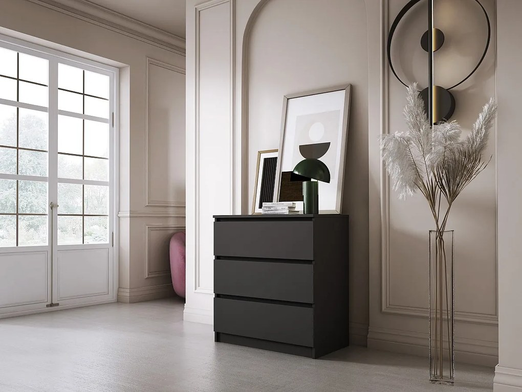 Komoda z 3 szufladami, czarna matowa, 70 x 39 x 79 cm