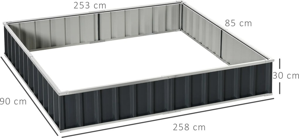 Outsunny Stalowa Podwyższona Donica w Kształcie T Ciemnoszara 258x90x30cm DIY Łóżko Ogrodowe dla Roślin | Aosom PL