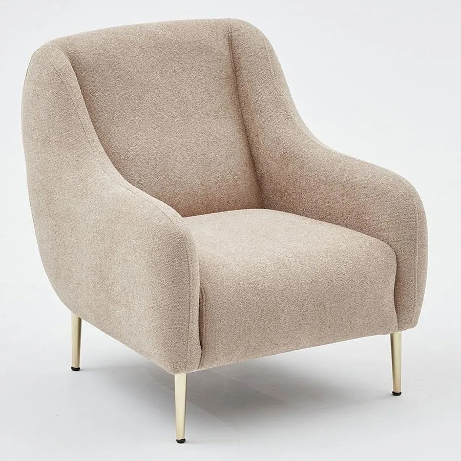 Fotel 1-osobowy – 77 x 70 x 77 cm – Beżowy i złoty – Drewno bukowe i poliester