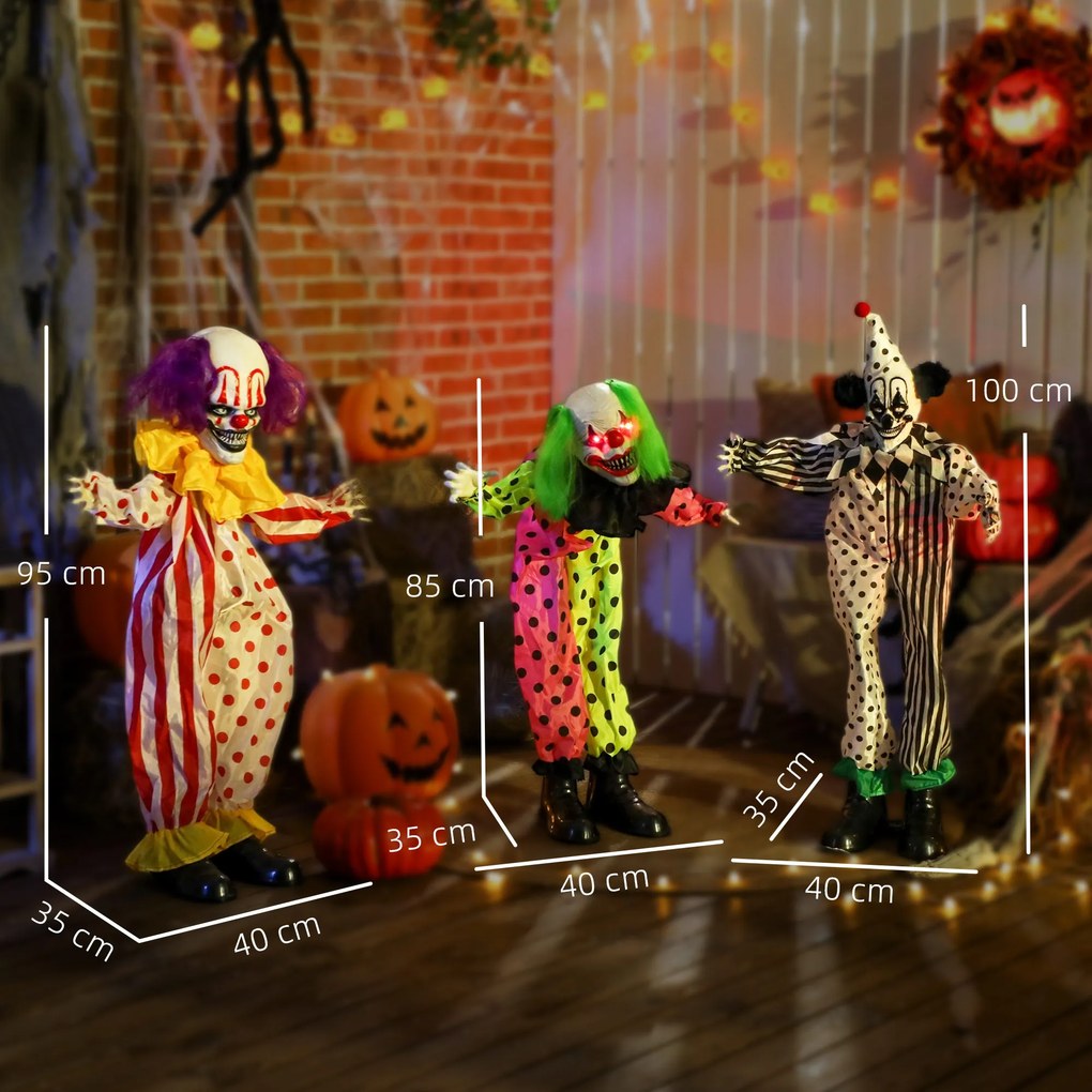 Outsunny Układane w stos animatroniczne klauny Halloween z czerwonymi świecącymi oczami do rekwizytów na imprezy wewnątrz | Aosom PL