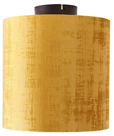 Lampa sufitowa czarny matowy aksamitny klosz złoty 25 cm - Combi Nowoczesny Oswietlenie wewnetrzne