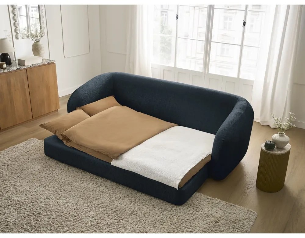Ciemnoniebieska rozkładana sofa z tkaniny szenilowej 228 cm Neyo – Bobochic Paris