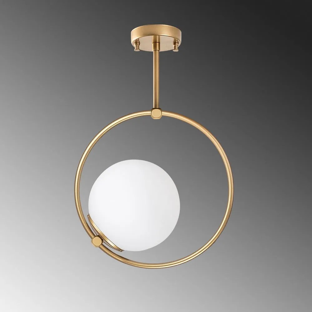 Biała/w kolorze mosiądzu lampa sufitowa ze szklanym kloszem 39x26 cm Dolunay – Opviq lights