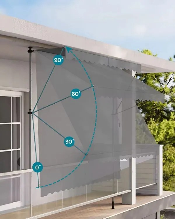 Markiza przeciwsłoneczna regulowana AW-016 na taras, balkon, szara, 300x120 cm