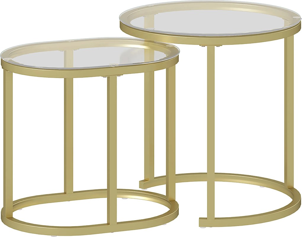 HOMCOM Zestaw 2 stolików, Kawowy, Okrągły i owalny, Stapelowe, Stal, Ø50 x 50,5H cm, Złote