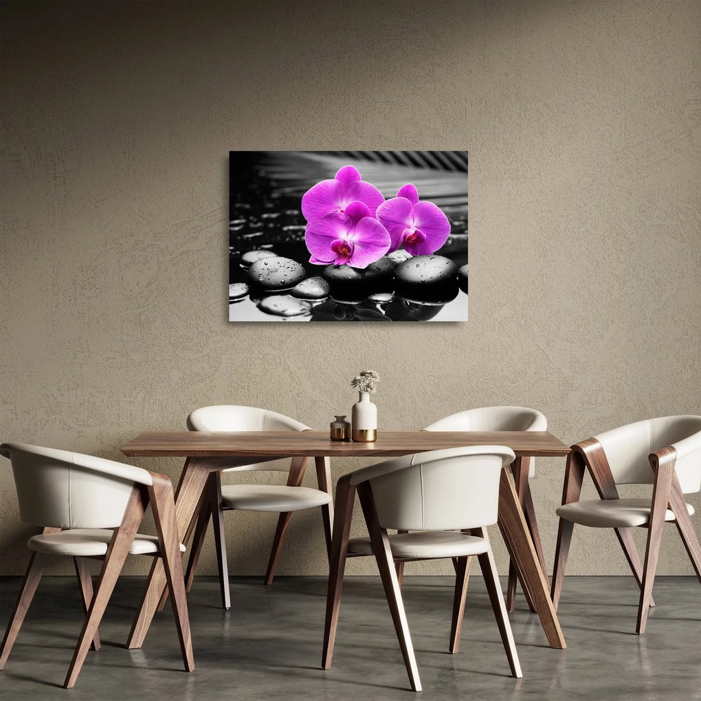 Obraz na szkle - Fioletowe orchidee (70x50 cm)