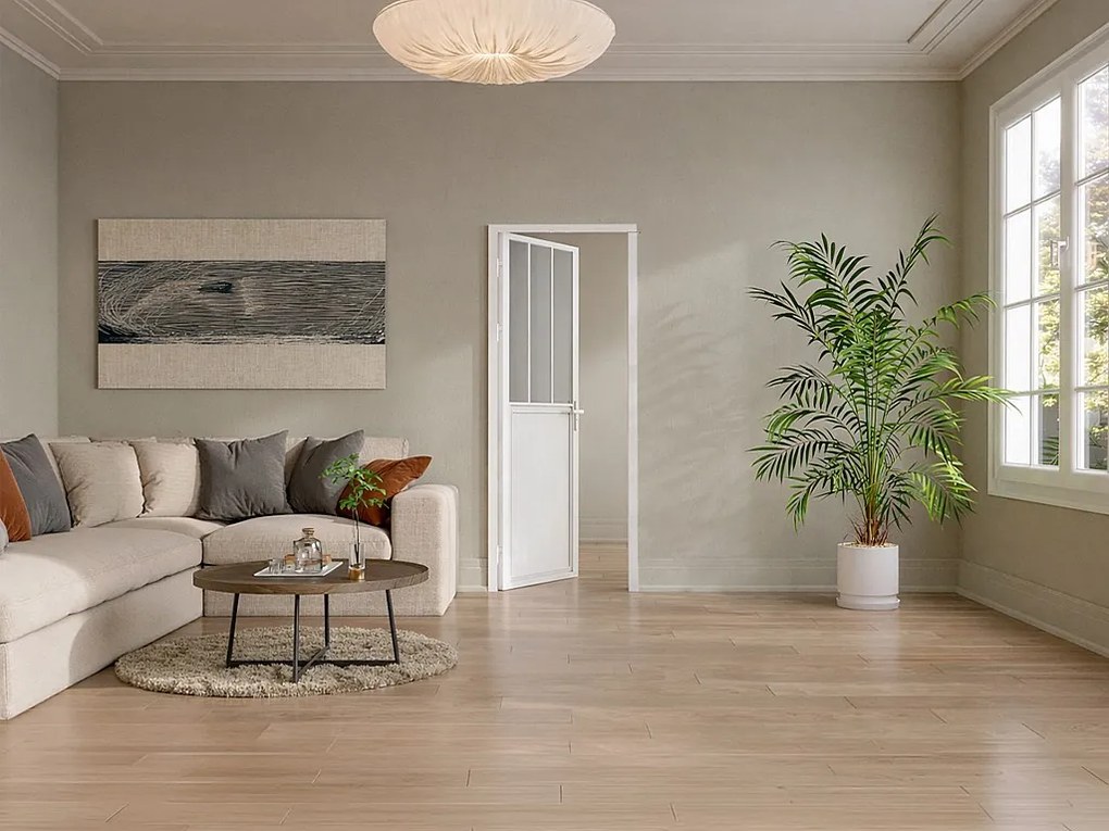 Odwracalne skrzydło drzwiowe z aluminium i matowego szkła hartowanego w stylu loftowym - W204 x S73 cm - Białe - ERMELO