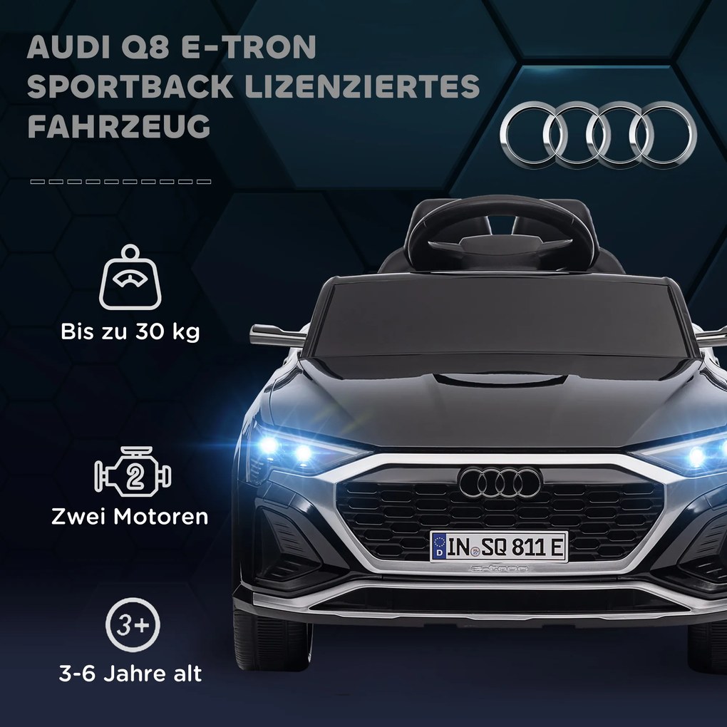 AIYAPLAY Elektryczny samochód dziecięcy, 12V Audi Q8, 3-5 km/h, pilot, reflektory, muzyka, Czarny